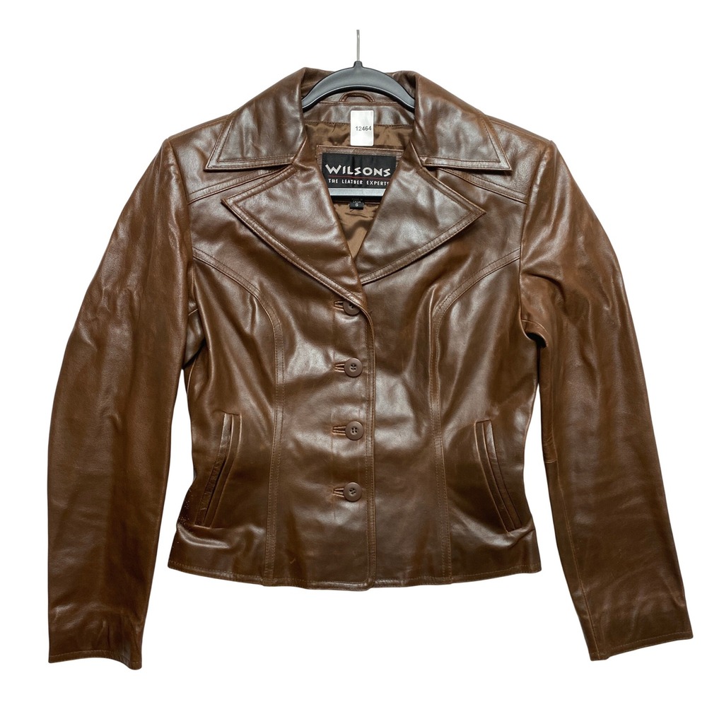 Wilsons Jacket Womens S Brown The Leather Experts Button Down Blazer Y2K